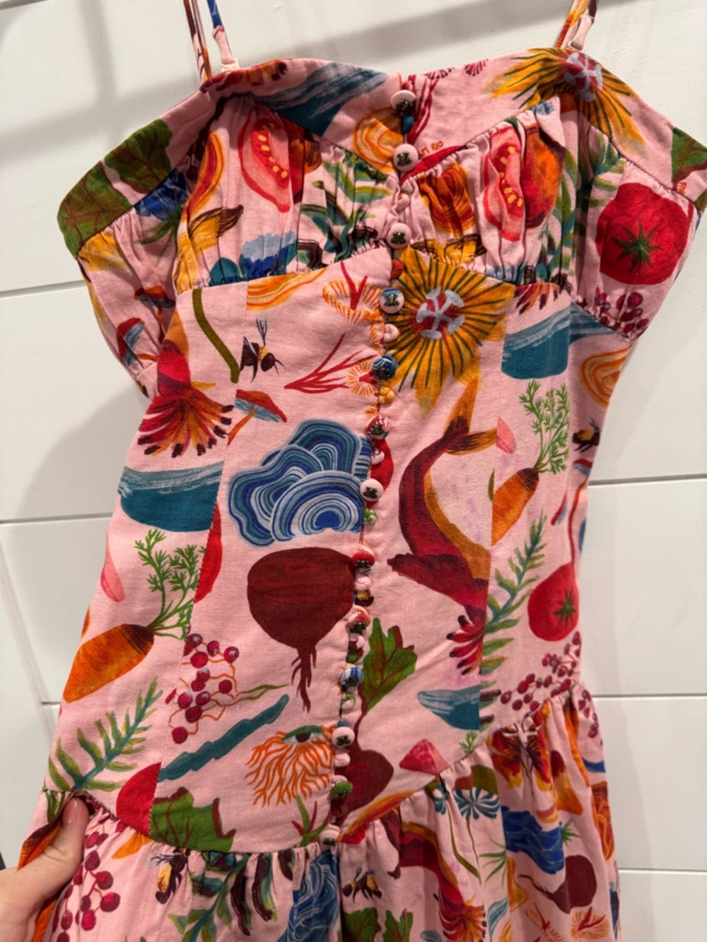 Farm Rio Bright Farm Strapless Linen Dress veggie print - Picture 5 of 10